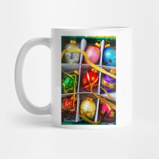 Gold Ribbon And Box Of Ornaments Mug